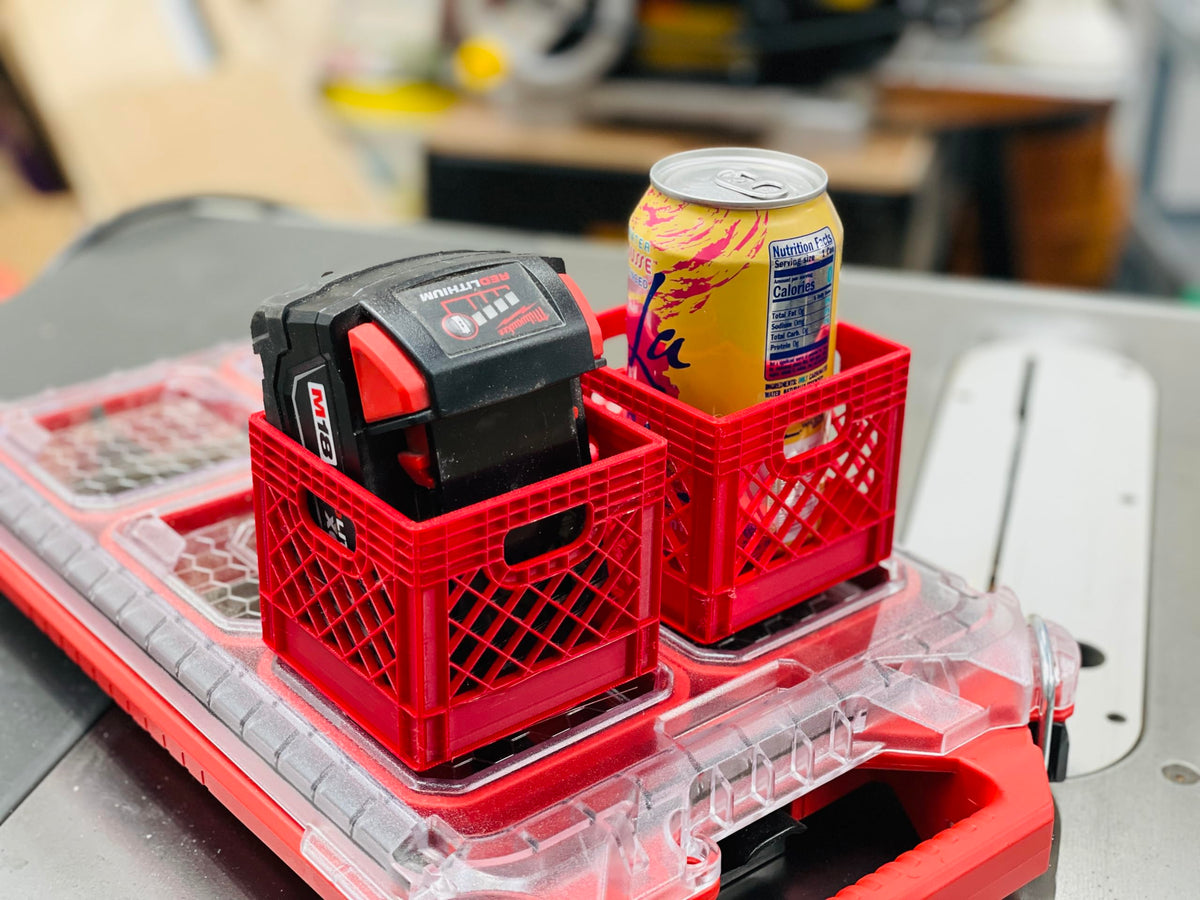Milwaukee Packout Mini Crate, Storage Organizer for Tools, Mounting Feet & Adapter, Small Tool Holder, Black & Red